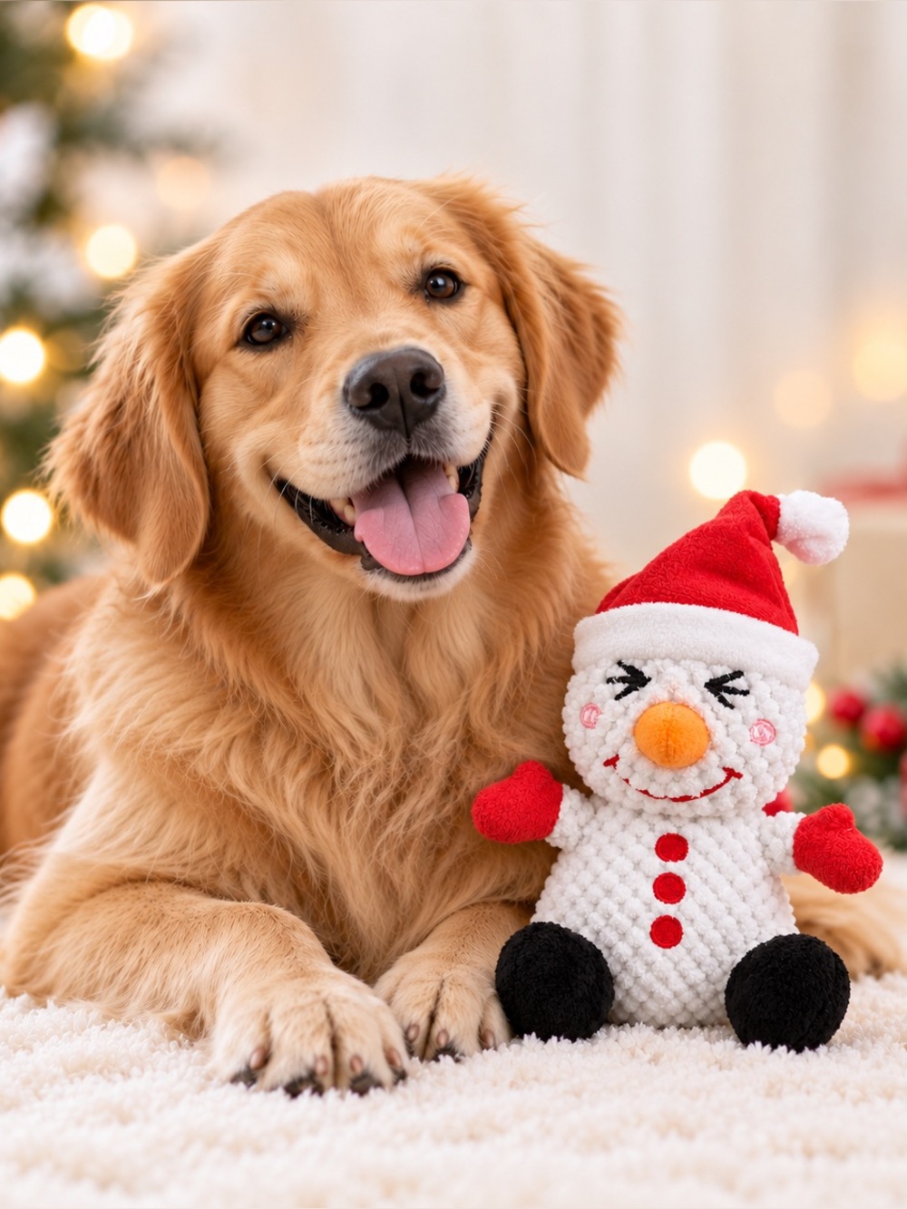Christmas Snowman Plush Squeaky Dog Toy Red Santa Hat Holiday Pet Toy New